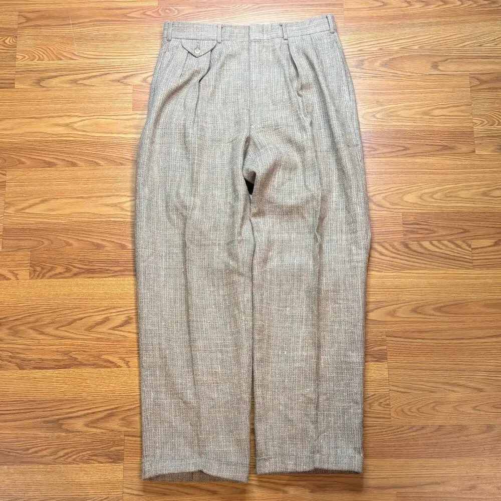 Vtg Polo Ralph Lauren USA Pleated Houndstooth Dress Pants Mens 33x31 Wool Cuffed